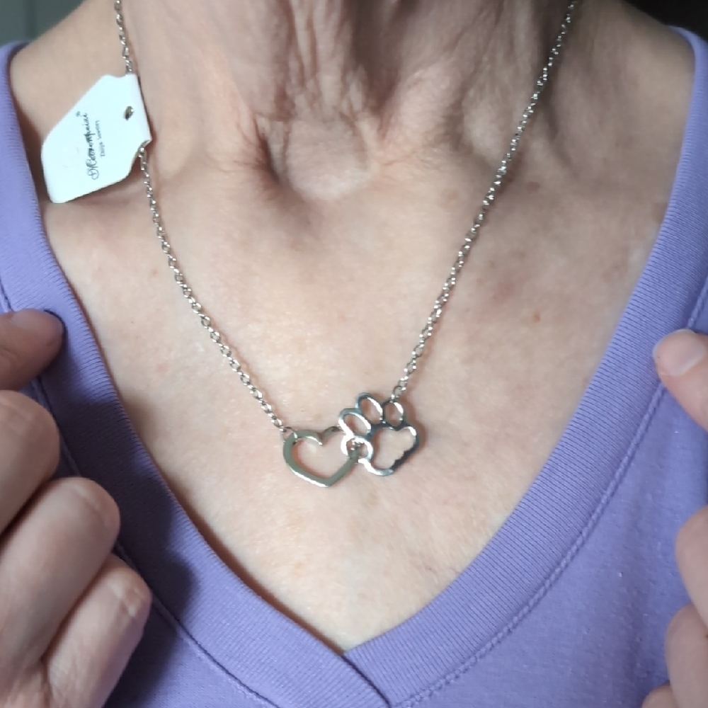 Silver Paw and Heart Necklace